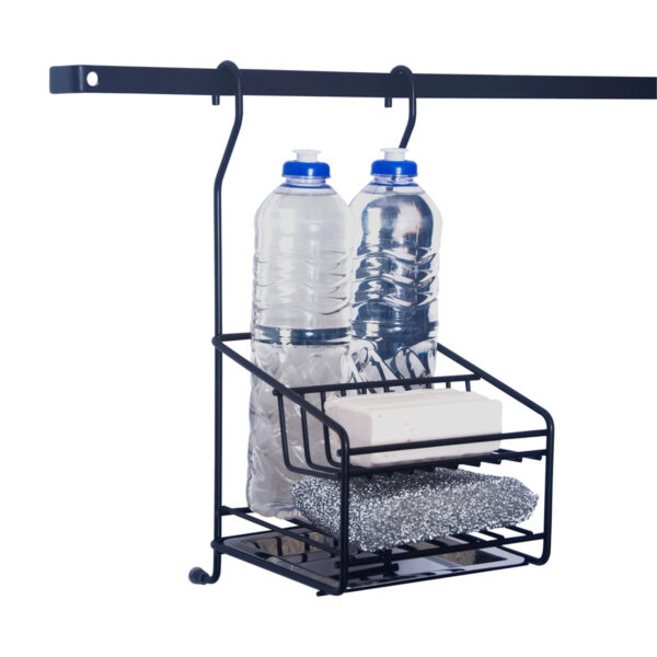 Porta Detergente Sabao Esponja Preto p/ Barra c/ Bandeija Inox 24757 150x325x175mm