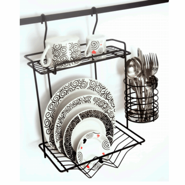 Escorredor Baby Preto 6 Pratos c/Porta Talheres 2450 370x415x165mm