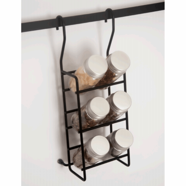 Porta Temperos Preto c/6 Potes Vidro 2468  130x300x95mm