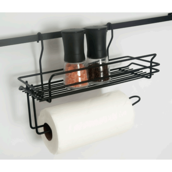 Porta Utensilios c/Porta Papel Toalha Preto p/ Barra 2463  330x207x180mm
