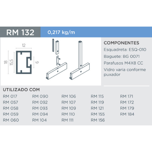 Perfil Puxador RM-132 Supra Natural 3 Metros